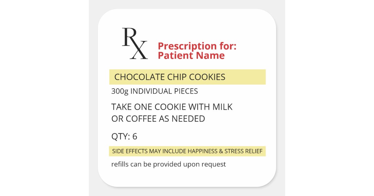 Fun Novelty Rx Prescription Cookie Label Sticker | Zazzle