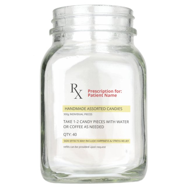 Fun Novelty Rx Prescription Label Candy Favor Mason Jar (Front)