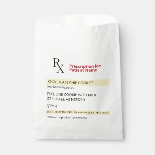 Fun Novelty Rx Prescription Label Cookies Favor Bag
