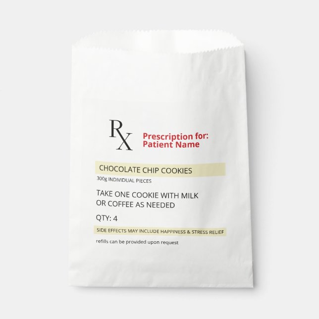 Fun Novelty Rx Prescription Label Cookies Favor Bag (Front)