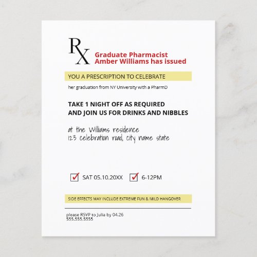 Fun Novelty Rx Prescription Pharmacy Graduation In