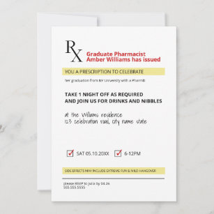 Fun Novelty Rx Prescription Pharmacy Graduation Invitation
