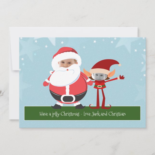 Fun Novelty Santa And Elf Christmas Personalized Holiday Card (Front)