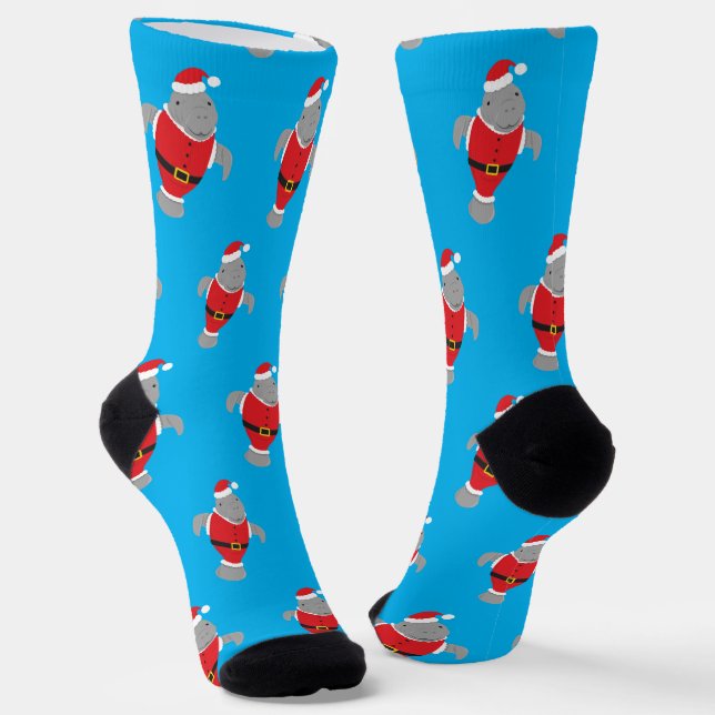 Fun Novelty Santa Manatee Animal Socks (Angled)