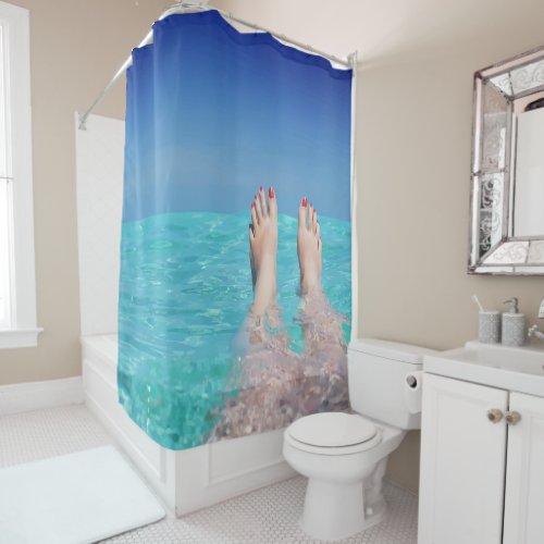 Fun Novelty Womans Legs in Water Beach Art Blue Shower Curtain