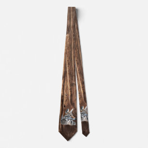 Fun Novelty Wood Background Coyote Animal Neck Tie