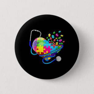 Fun Nurse Autism Puzzle Stethoscope Heart Button