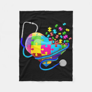 Fun Nurse Autism Puzzle Stethoscope Heart Fleece Blanket