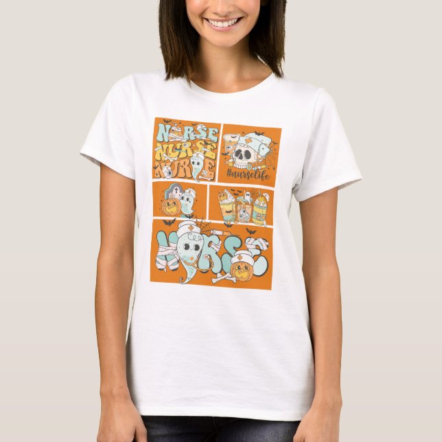 Fun Nurse Halloween Orange Tile Basic Dark T-Shirt (Front)