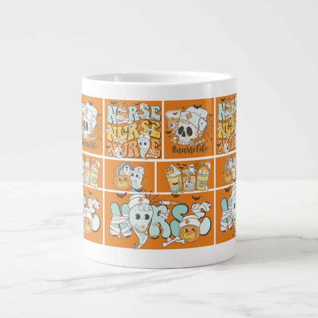 Fun Nurse Halloween Orange Tile Basic Dark T-Shirt Giant Coffee Mug (Front)