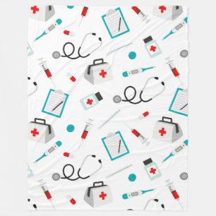 Fun Nurse Medical pattern tiled fleece blanket