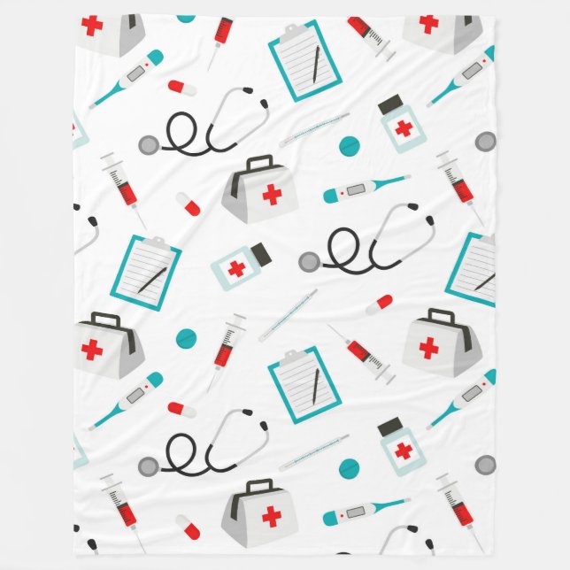 Fun Nurse Medical pattern tiled fleece blanket (Front)
