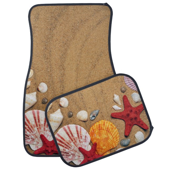 Fun Ocean Beach Sand Starfish Seashells Car Floor  Mat (Set)
