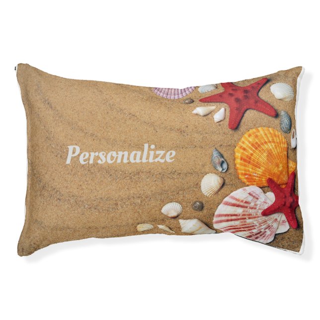 Fun Ocean Beach Seashells Starfish Personalize Pet Pet Bed (Front)