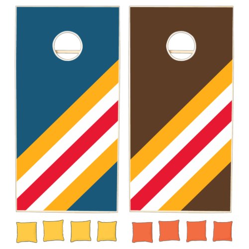 Fun Ocean Blue Brown Red White Yellow Cool Stripes Cornhole Set