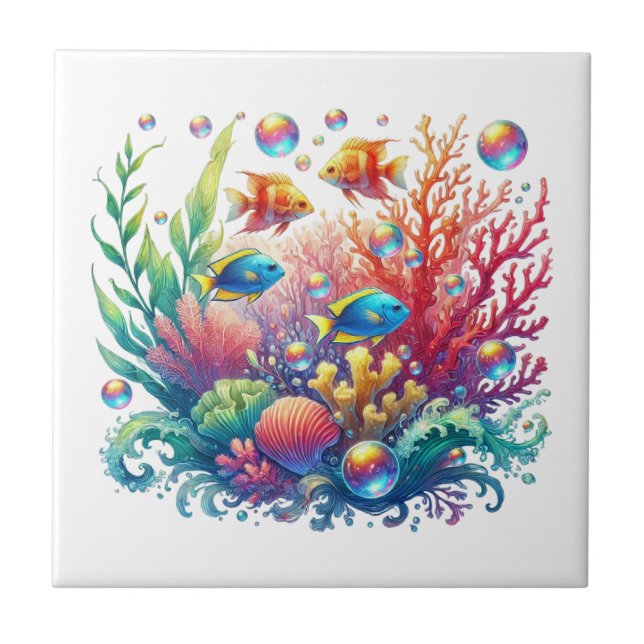 Fun ocean fish beach lovers ceramic tile (Front)