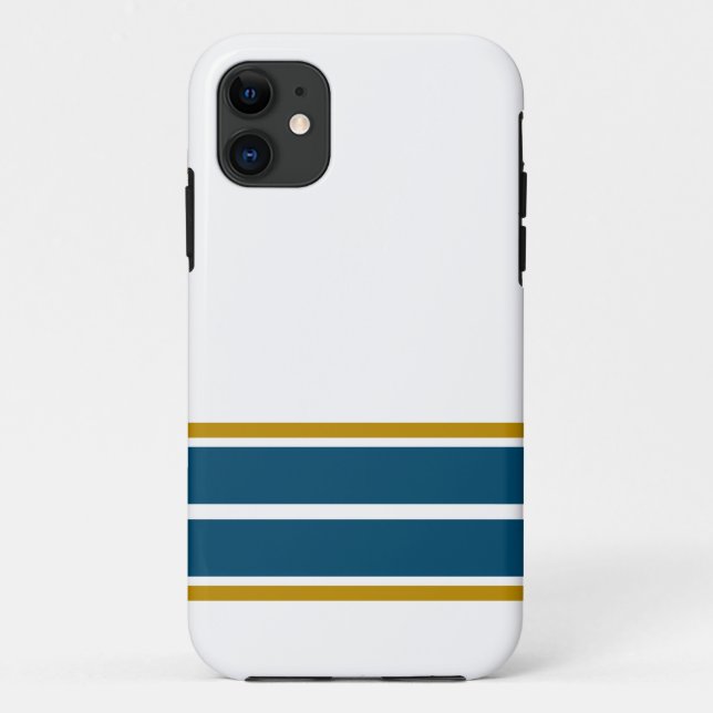 Fun Ocean Teal Bottom Edge Racing Stripes On White Case-Mate iPhone Case (Back)