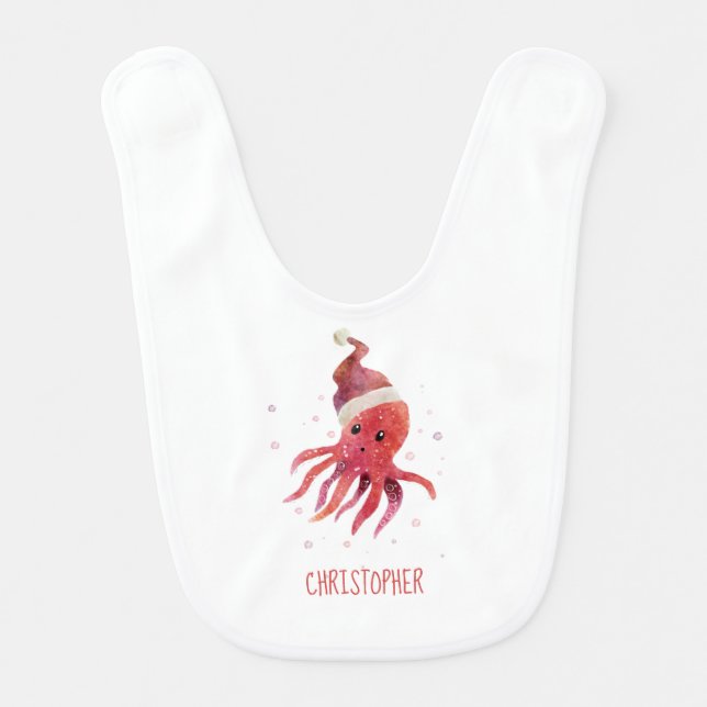 Fun Octopus Seas and Greetings Santa Hat Baby Bib (Front)