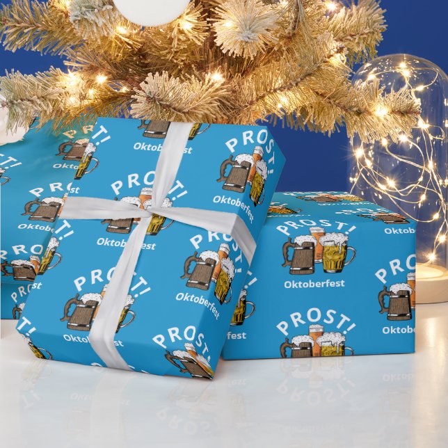 Fun OKTOBERFEST Beers PROST Blue Wrapping Paper (Holidays)