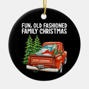 Fun Old Fashioned Family Christmas Truck Tree Ceramic Ornament