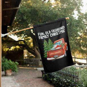 Fun Old Fashioned Family Christmas Truck Tree House Flag