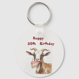 Fun Old Goat Over the Hill Custom Age Birthday Keychain