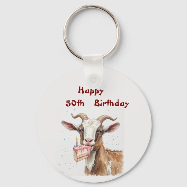  Fun Old Goat Over the Hill Custom Age Birthday Keychain (Front)