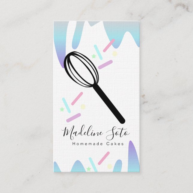 Fun Ombre Frosting Dripping Whisk Cake Bakery Logo Business Card (Front)