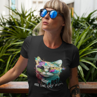 Fun One Cool Cat Mom with Colorful Sunglasses T-Shirt