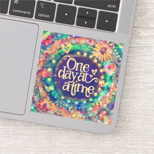 Fun One Day at a Time Whimsical Floral Inspirivity Sticker
