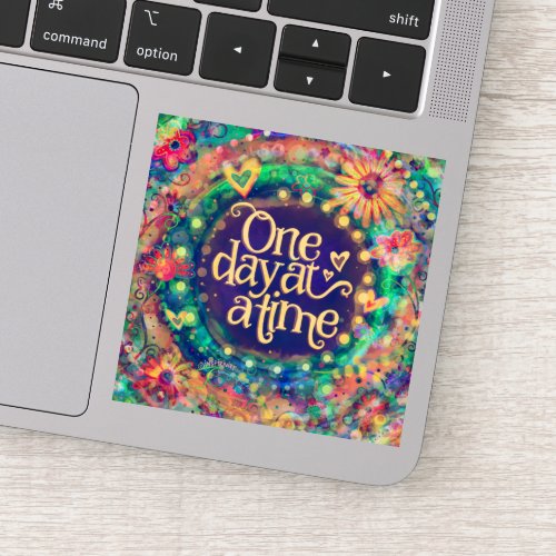 Fun One Day at a Time Whimsical Floral Inspirivity Sticker