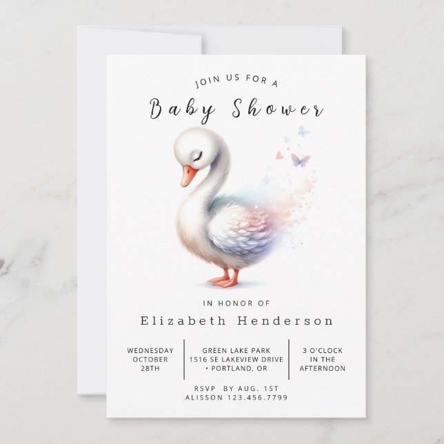 Fun Online Swan Baby Shower Invitation (Front)