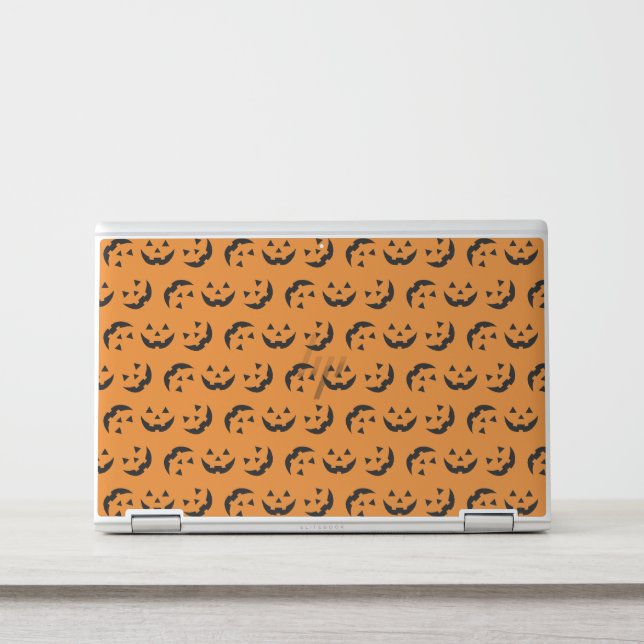 Fun orange black jack o lantern pattern Halloween HP Laptop Skin (Front)
