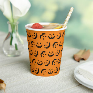 Fun orange black jack o lantern pattern Halloween Paper Cups