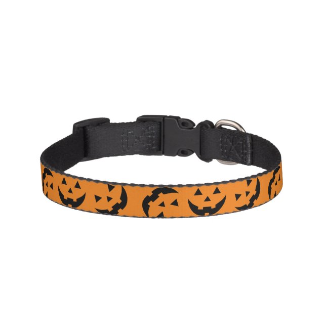 Fun orange black jack o lantern pattern Halloween Pet Collar (Front)