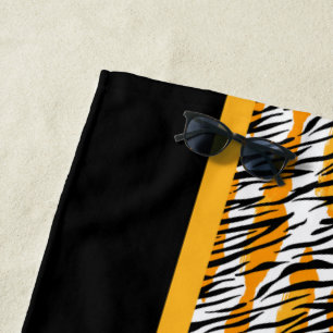 Fun Orange Black White Animal Print  Beach Towel