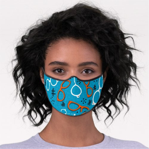 Fun Orange Blue Eyeglasses  Pattern Premium Face Mask