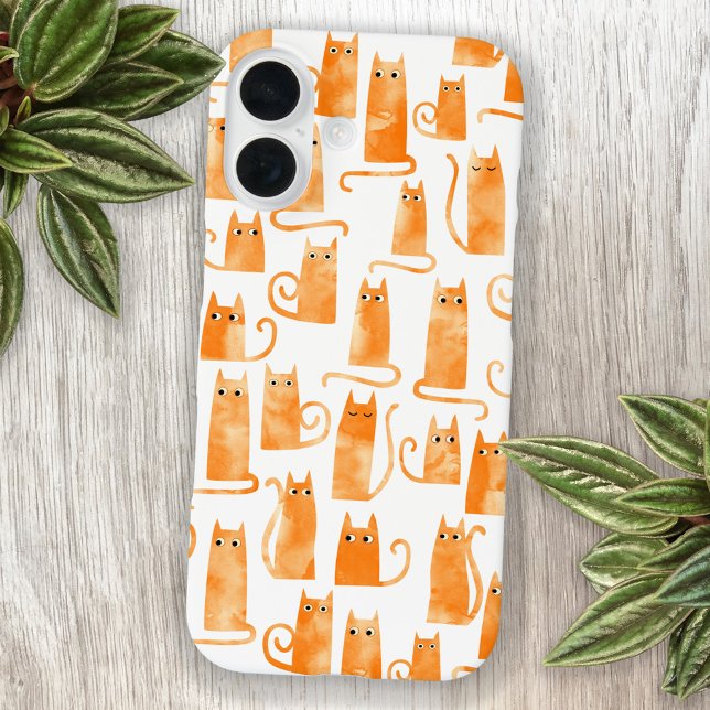 Fun Orange Cat Iphone Case (Fun and quirky watercolor orange ginger cat pattern iphone case)