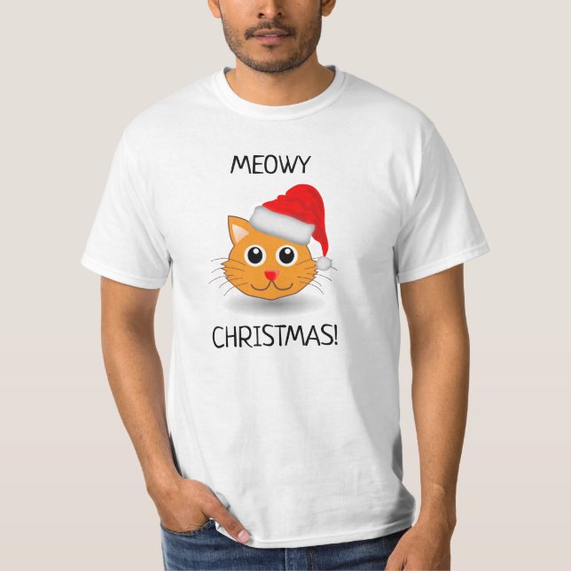Fun Orange Cat Meowy Christmas Mens T-Shirt (Front)