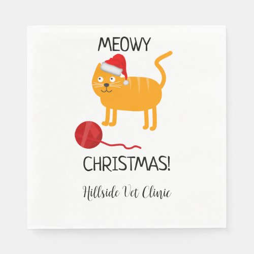 Fun Orange Cat Meowy Christmas Party Napkin