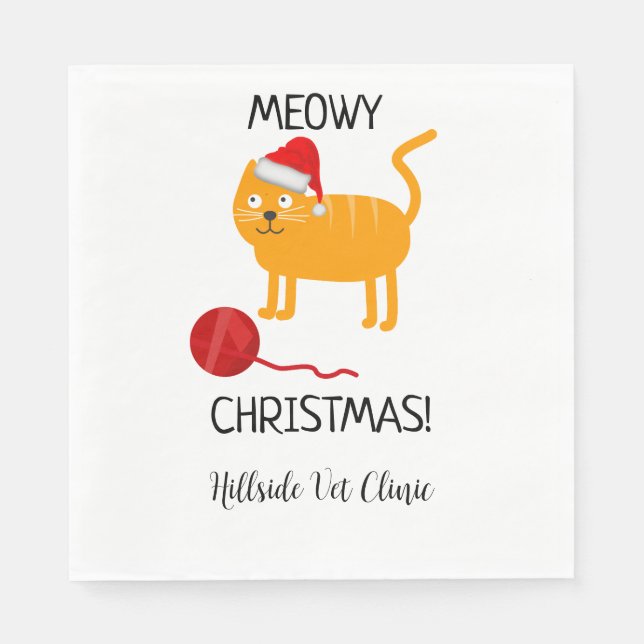 Fun Orange Cat Meowy Christmas Party Napkin (Front)