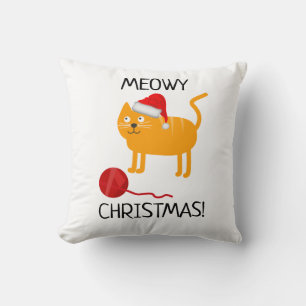 Fun Orange Cat Meowy Christmas Pillow