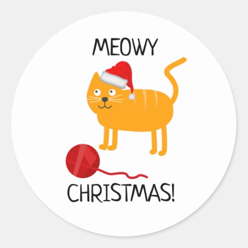 Fun Orange Cat Meowy Christmas Sticker
