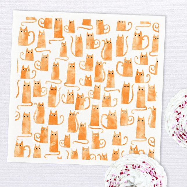 Fun Orange Cat Napkins (Orange ginger cat pattern watercolor art party paper napkin)