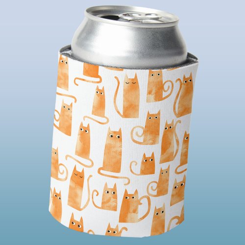 Fun Orange Cat Pattern Can Cooler