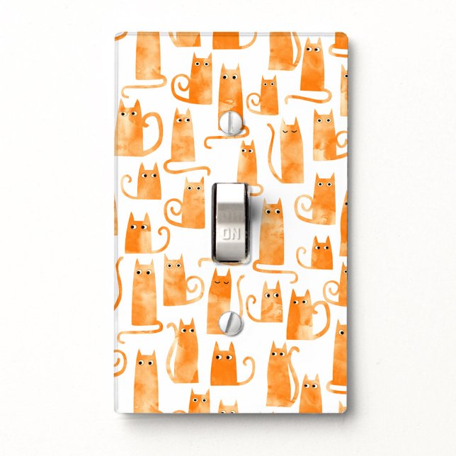 Fun Orange Cat Pattern Light Switch Cover (Fun watercolor orange ginger cat pattern light switch cover)