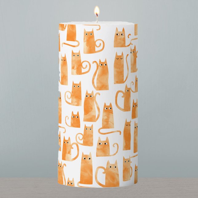 Fun Orange Cat Pillar Candle (Fun Orange Ginger Cat watercolor pattern candle)