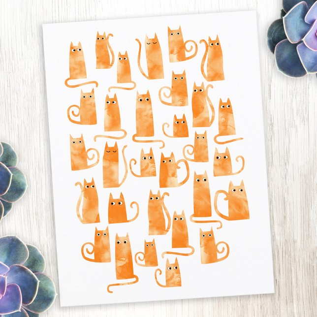 Fun Orange Cat Postcard (Orange ginger cat fun watercolor art postcard)