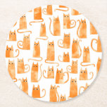 Fun Orange Cat Round Paper Coaster<br><div class="desc">Cute little watercolor orange ginger cat pattern. Original art by Nic Squirrell. Perfect for animal lovers.</div>