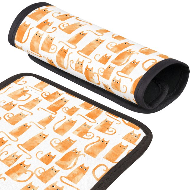 Fun Orange Cat Watercolor Luggage Handle Wrap (Orange ginger cat watercolor pattern fun luggage handle wrap)
